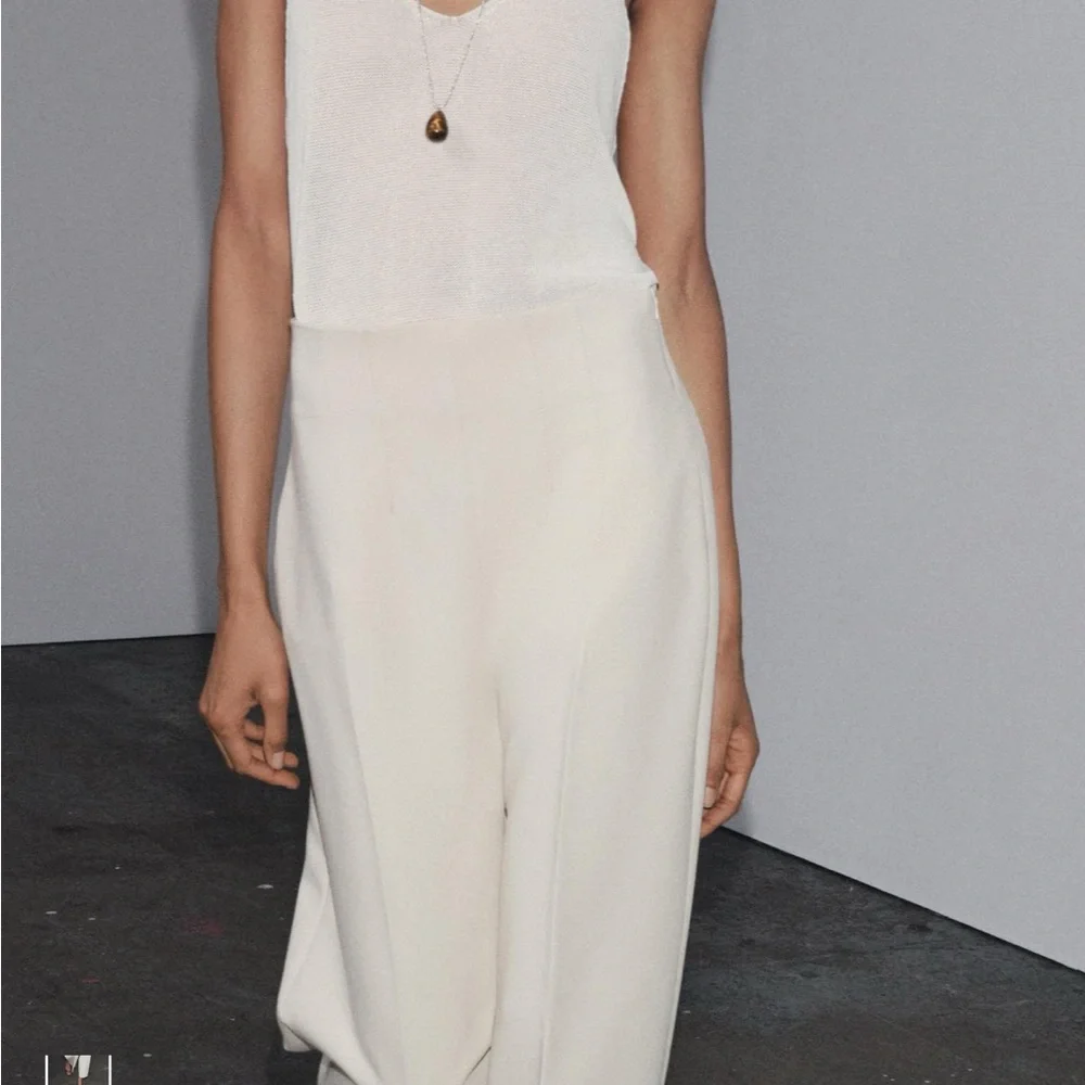 Zara Cream Wide-Leg Pants - Picture 4 of 4